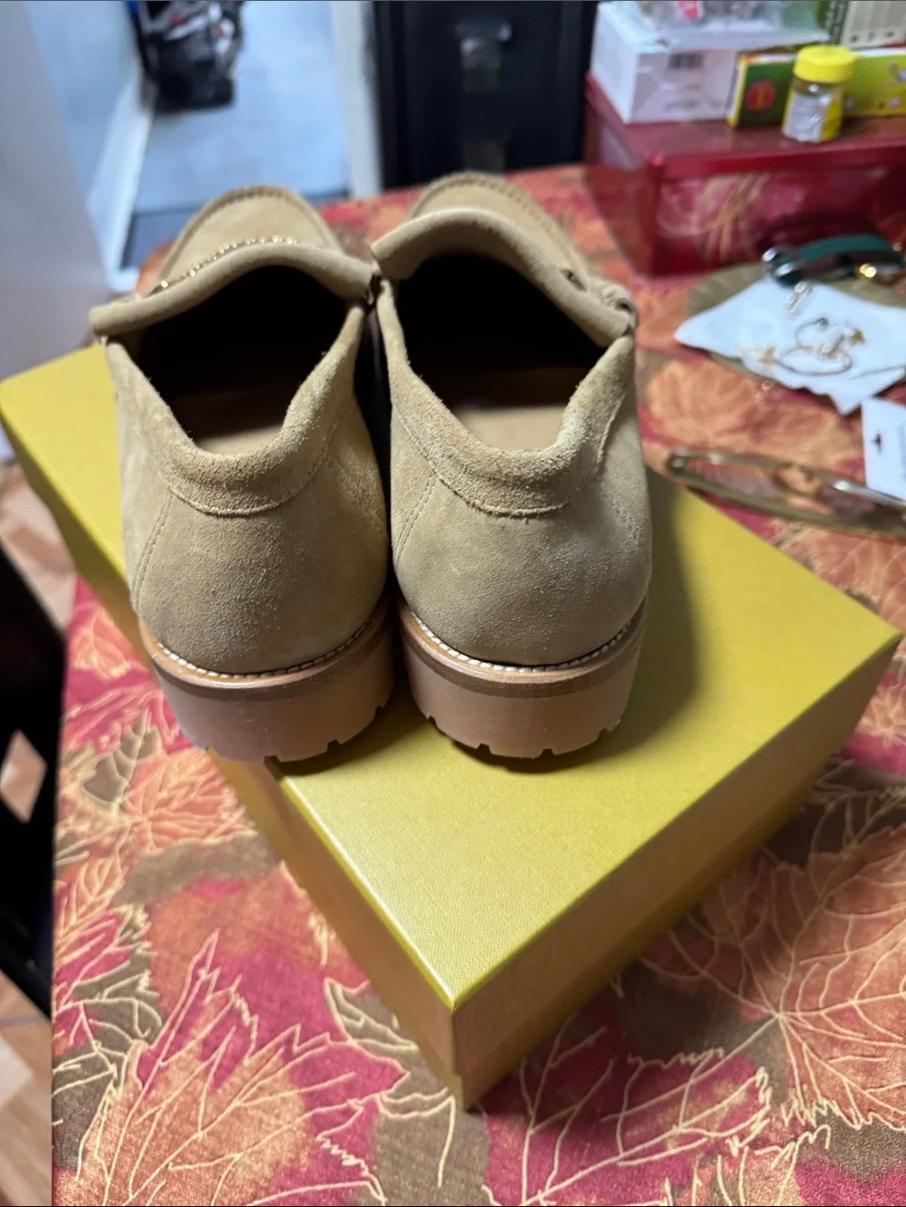 Rhude Suede Tan Loafers with Gold Hardware